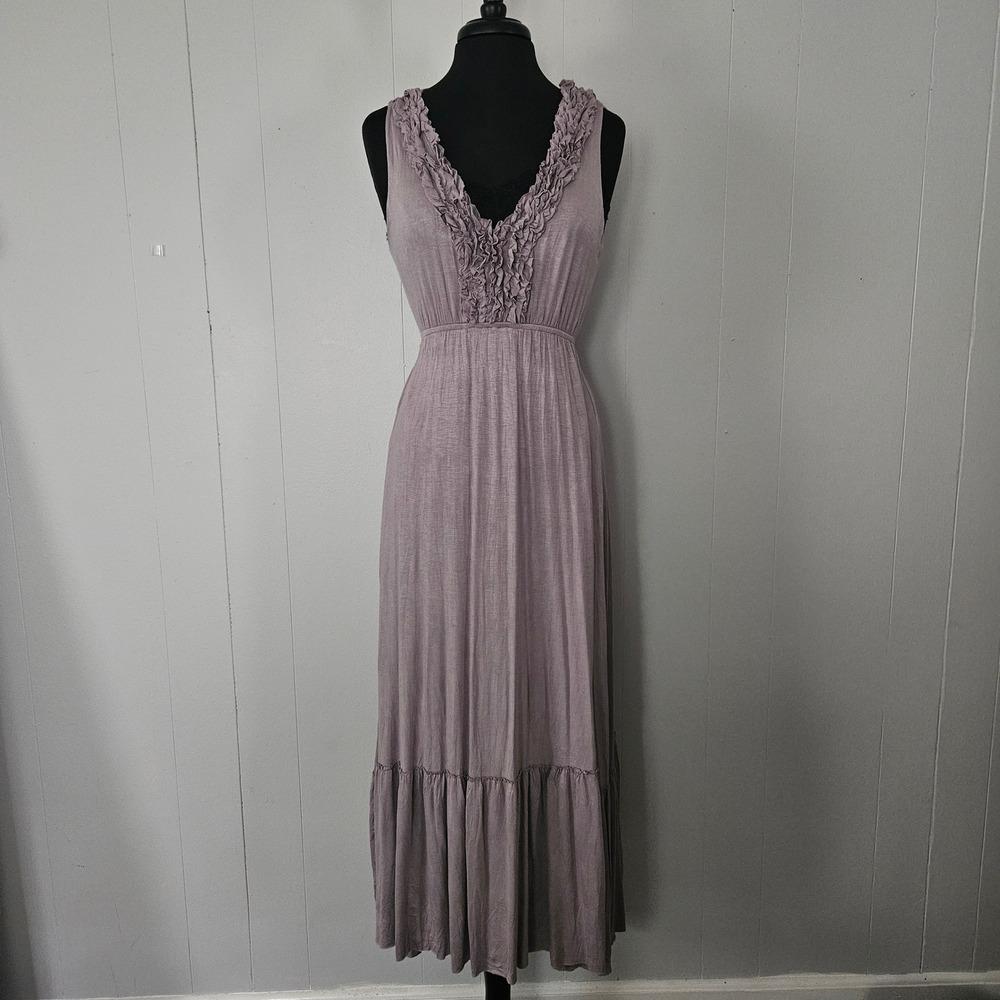 Maxi Dress Womens‎ Small Ruffle V-Neck Tiered Boho Stretch Cottage